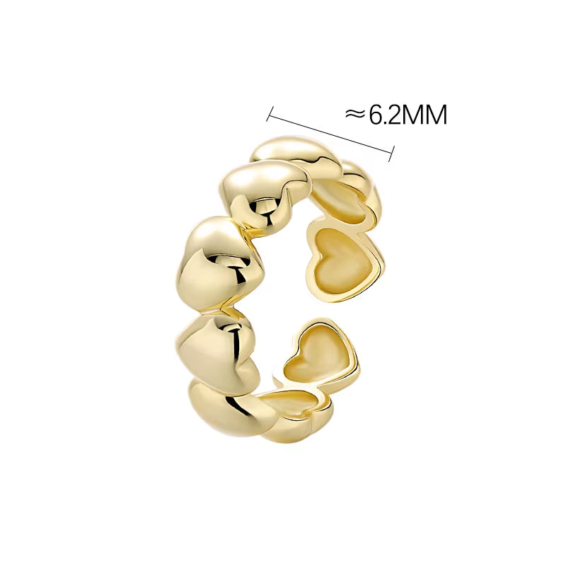 Fine Jewelry 925 Sterling Silver Heart Rings 18K Gold Plated Heart Wedding Rings Heavy Thick Open Rings Jewelry for Women