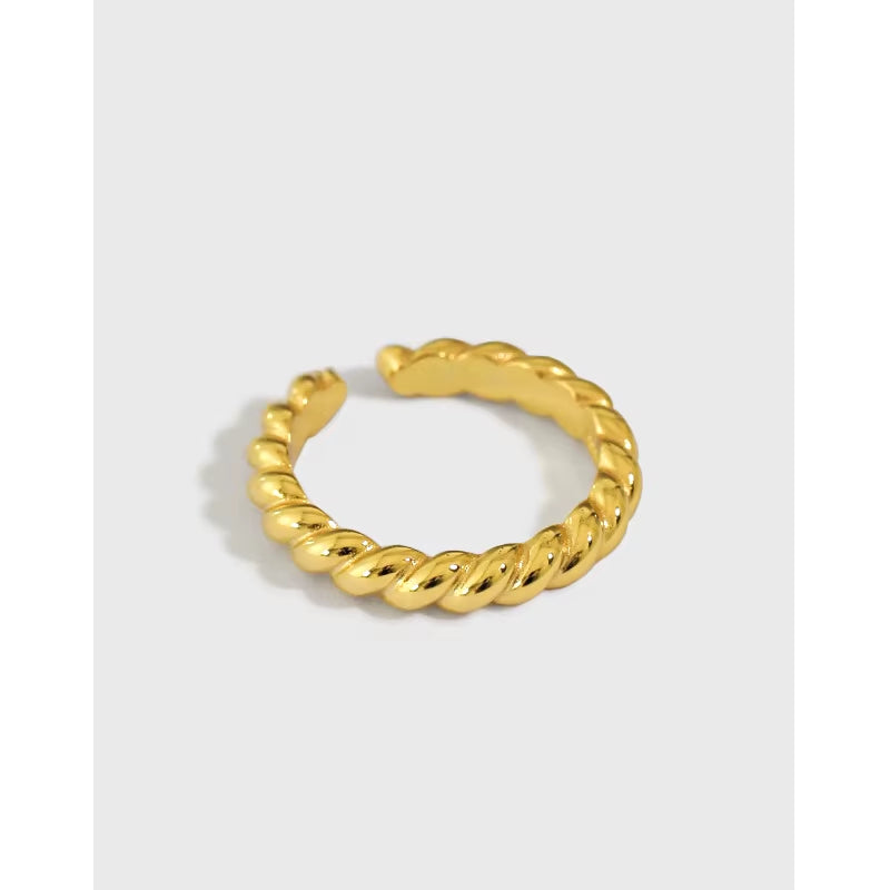 2024 INS Fashion 925 Sterling Silver Plain Interwoven Twist Cross Chic Punk Twist Shape Adjustable Ring for Women
