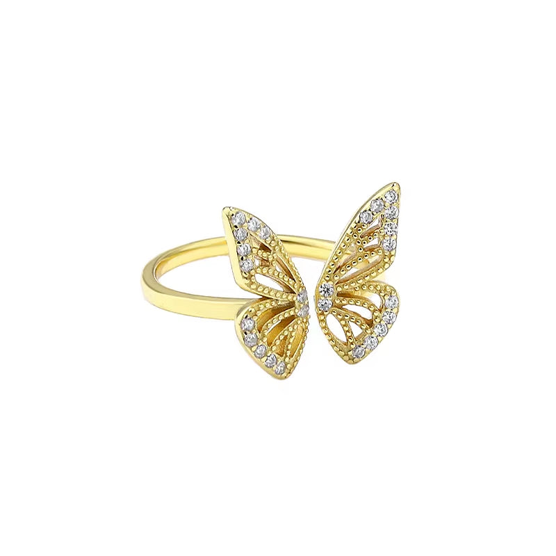 925 Sterling Silver Resizable Butterfly Rings Luxury Diamond Wedding Rings for Women Gold Plated Adjustable Rings Jewelry