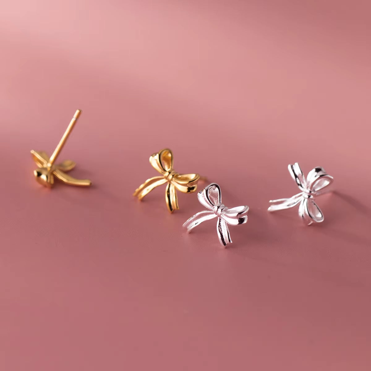 Wholesale Fashion Minimalist Jewelry 925 Sterling Silver Bowknot Bow Knot Gold Plated Stud Earrings Jewelry for Women
