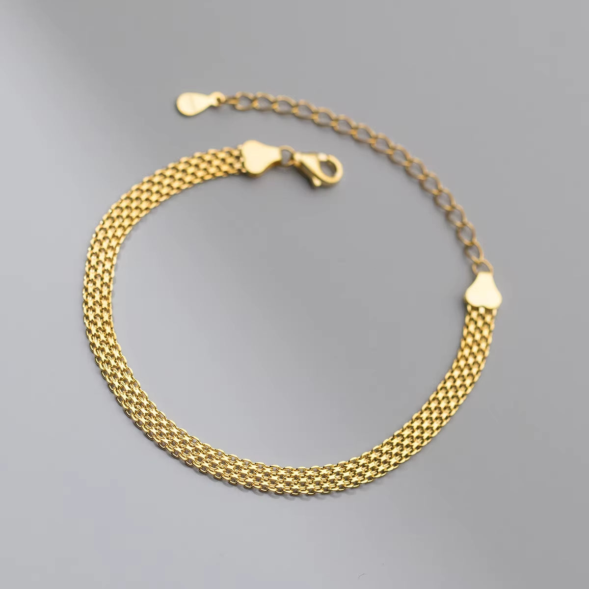 Fashion Minimalist Jewelry Bracelets 925 Sterling Silver Bracelet Wide Flat Weave Woven Plain Gold Plated Bracelets for Women