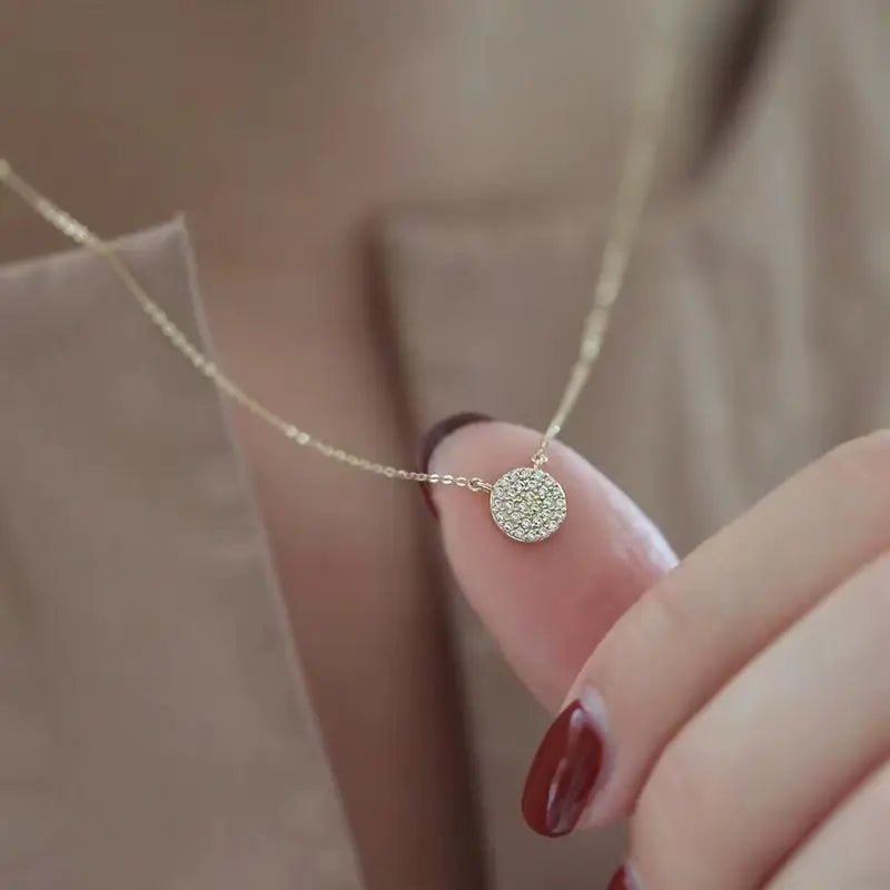 Gold Plated Sterling Silver Circle Zircon Pendant Necklace