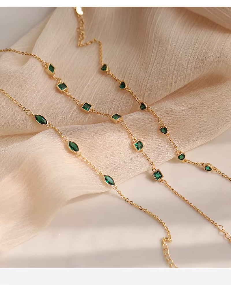 Fashion Fine Jewelry 925 Sterling Silver Green Square Heart Oval Shape Diamond Zircon Gold Plated Bracelets Women