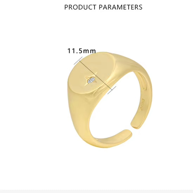 Fine Jewelry Sterling Silver Rings 18K Gold Plated Star Diamond Rings Heavy Thick Wedding Rings Jewelry for Women