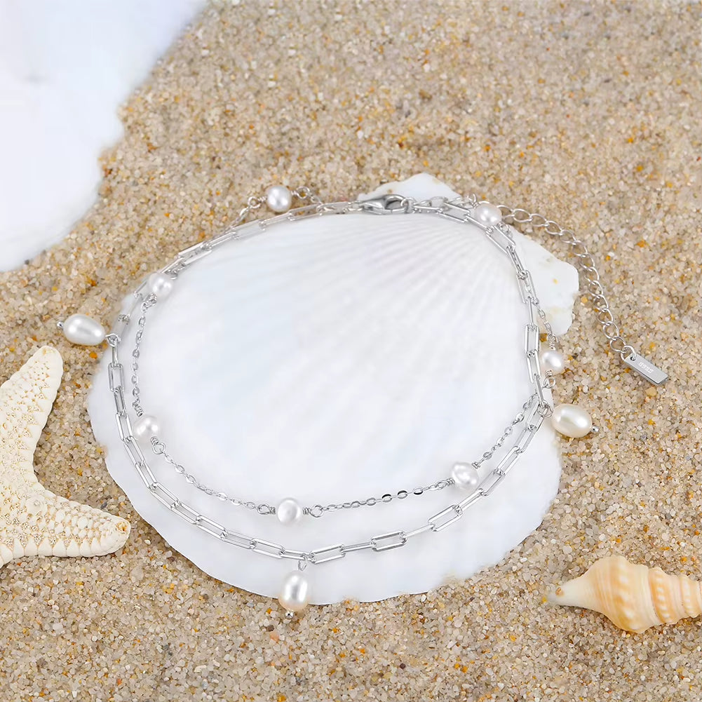 European and American 925 Sterling Silver Summer Beach Anklets for Women Gold Plated Jewelry
