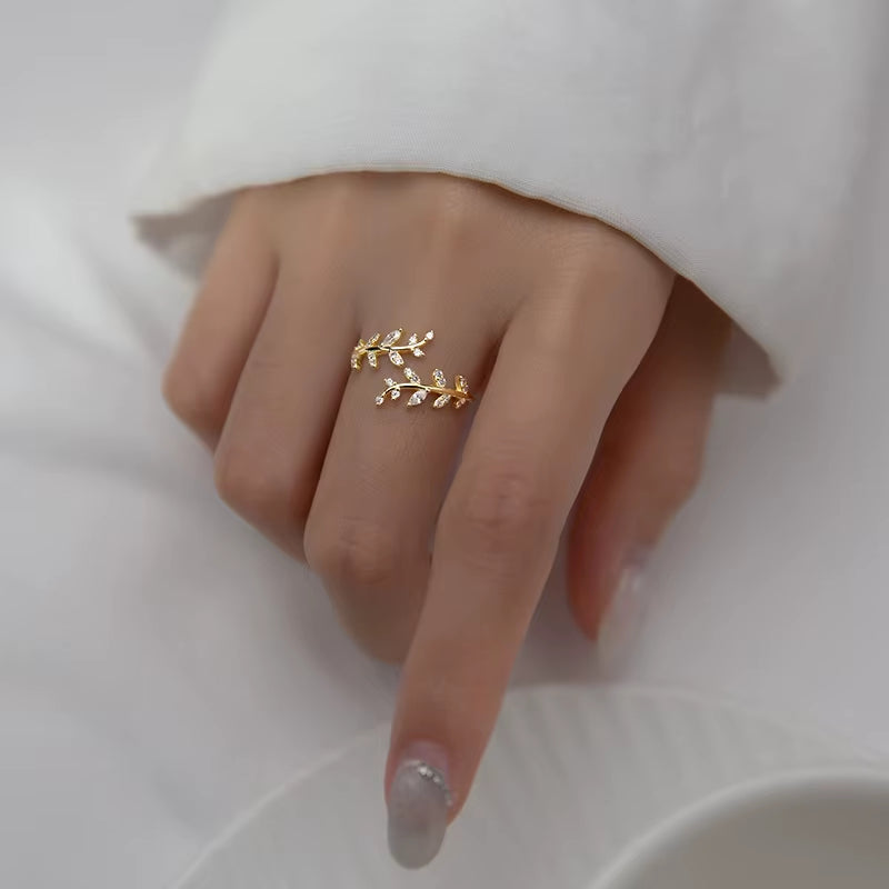 Gold Plated Sterling Silver Leaf Adjustable Ring