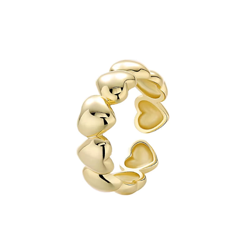 Fine Jewelry 925 Sterling Silver Heart Rings 18K Gold Plated Heart Wedding Rings Heavy Thick Open Rings Jewelry for Women