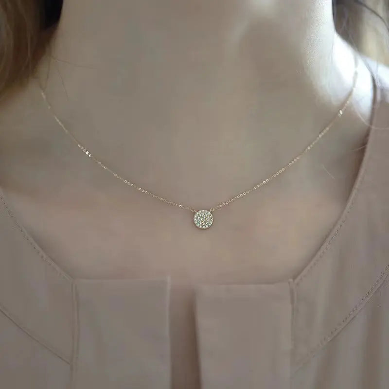 Gold Plated Sterling Silver Circle Zircon Pendant Necklace