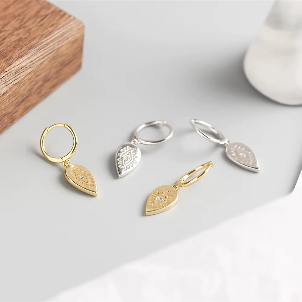 Totem Oval Drop Earrings – CZ Diamond Dangle Huggies