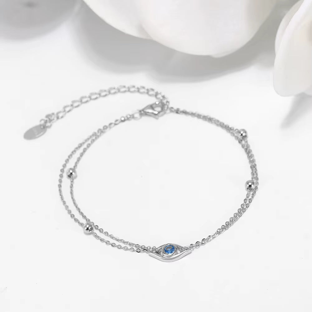 Fine Jewelry 925 Silver Bracelet Women 925 Sterling Silver Blue Eye Zircon Bracelet Two Layer Wearing Silver Bracelet Jewelry