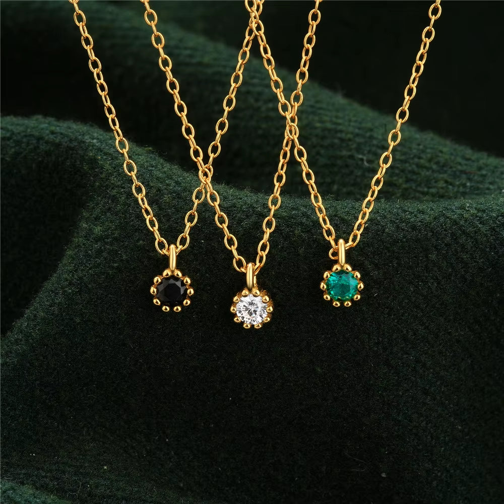 Fashion Minimalist Jewelry 925 Sterling Silver Simple Small Single Colored round Diamond Gold Plated Necklaces for Women