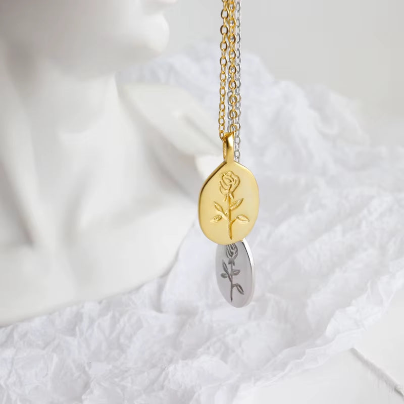 2022 INS 925 Sterling Silver Beautiful Plain Geometric Rose Shape Coin Necklace for Women