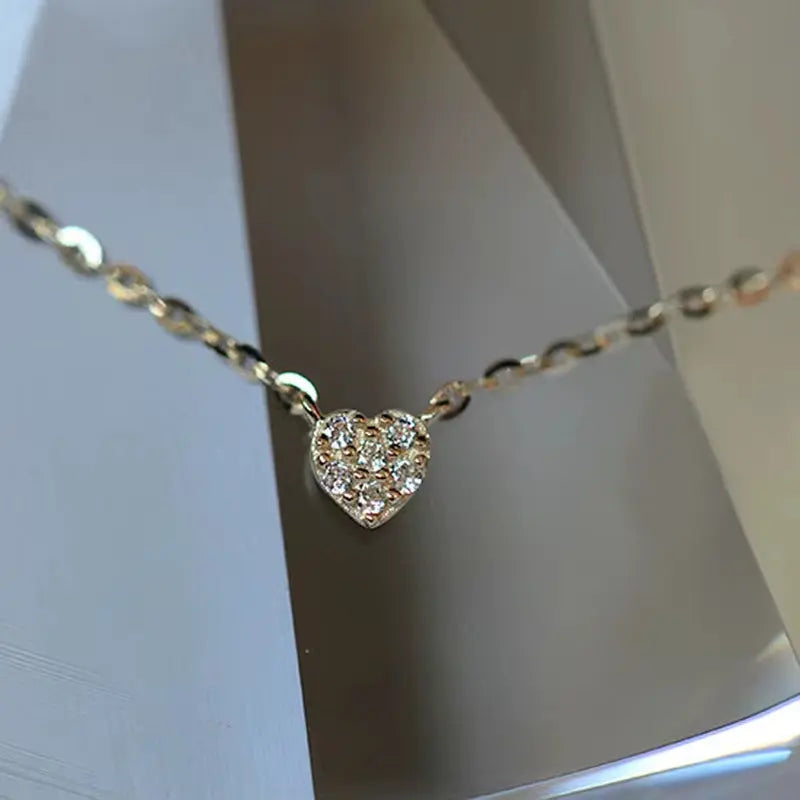 Gold Plated Sterling Silver Heart Diamond Necklace