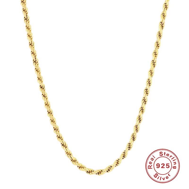 Wholesale 925 Silver Necklace Men and Women 925 Sterling Silver Basic Chain Necklace 18K Gold Plated Versatile Chain Necklaces