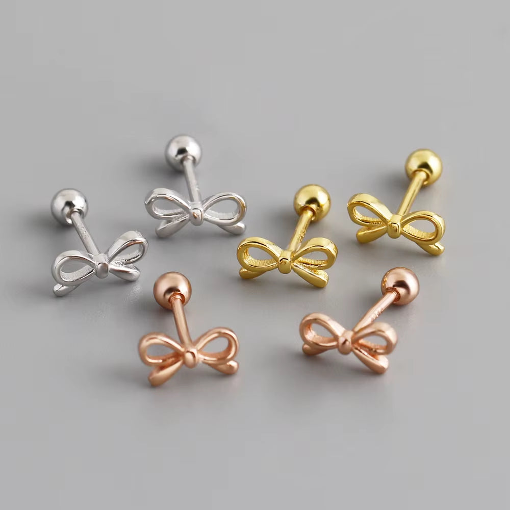 Wholesale Fashion Jewelry 925 Sterling Silver Minimalist Bow Shape with Ball Piercing Screwbacks Stud Earring Jewelry