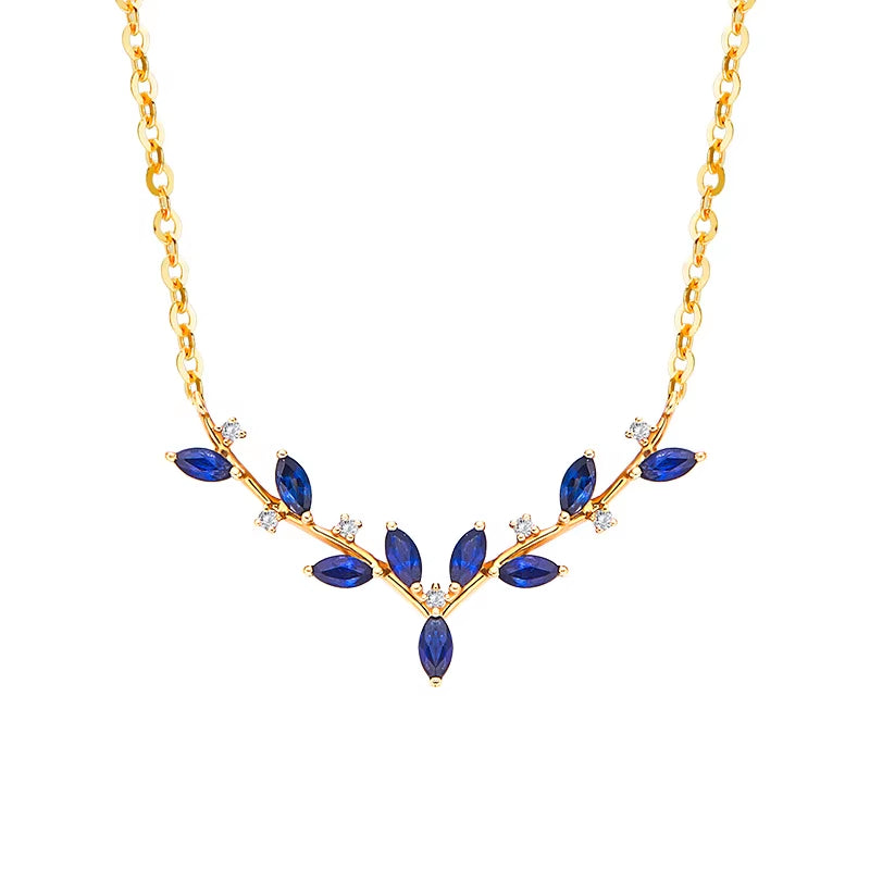 Wholesale Fashion Deer Antler Shape Jewelry 925 Sterling Silver Diamond Cubic Zircon Gold Plated Necklaces Jewelry for Women