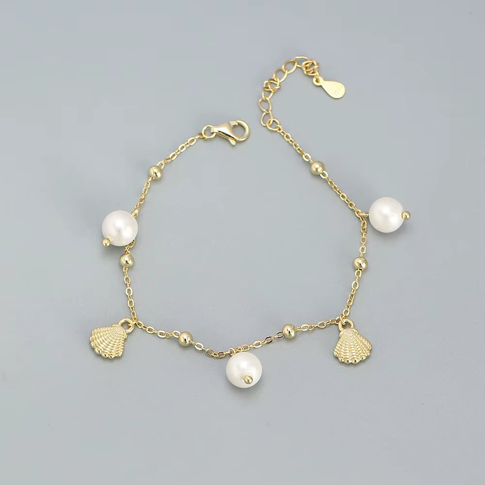 Dropshipping 925 Sterling Silver Pearl and Shell Bracelet Jewelry for Women