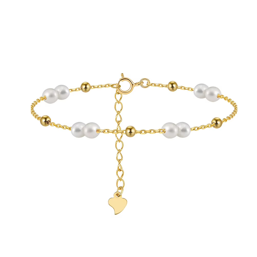 Fashion 925 Sterling Silver Natural Freshwater Pearl Gold Plated Ball Bead Bracelet Jewelry for Women