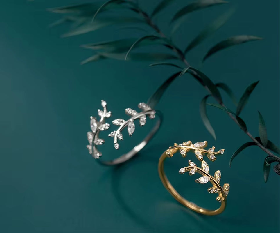 Gold Plated Sterling Silver Leaf Adjustable Ring