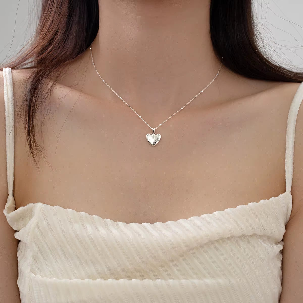 Fine Jewelry Necklaces 925 Sterling Silver Heart Zircon Necklace Heart Star Pendant Gold Plated Bead Necklaces for Women