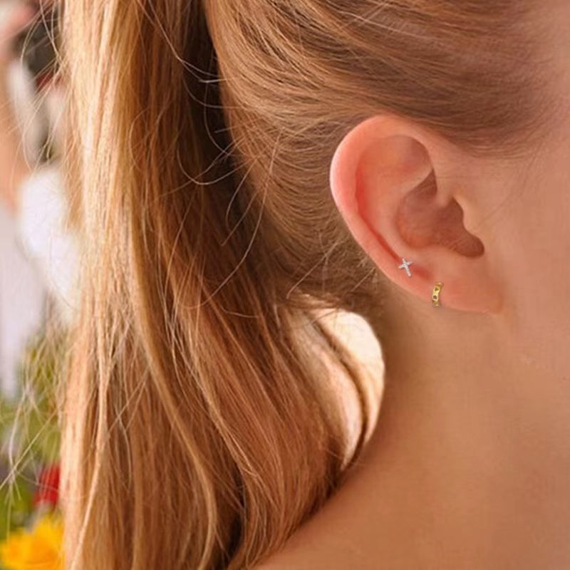 Dropshipping 925 Sterling Silver Minimalist Cross Shape with Cz Diamond Cross Stud Earrings for Women