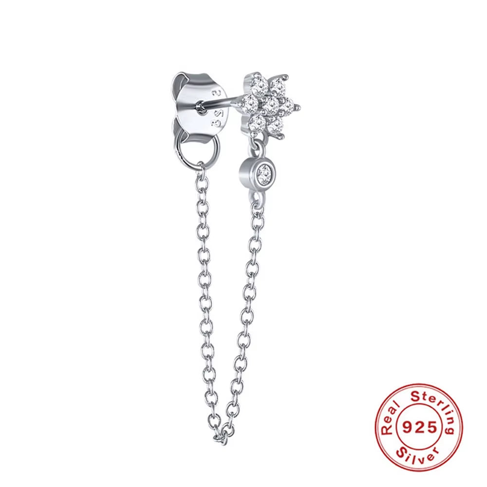 Korean Fashion Jewelry 925 Sterling Silver Long Tassel Earrings Set Snake Sun Flower Star Shape Gold Chain Stud Earrings Women