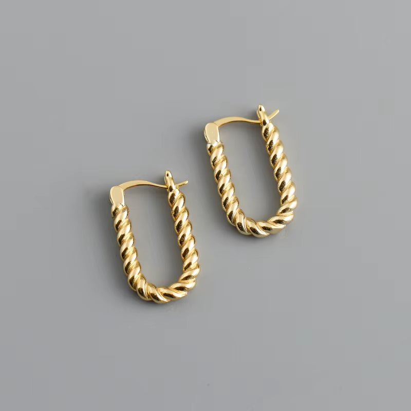 New Fashion Jewelry 925 Sterling Silver Heavy Earrings Simple Punk Style Big U Shape Twist 18K Gold Plated Earrings for Women