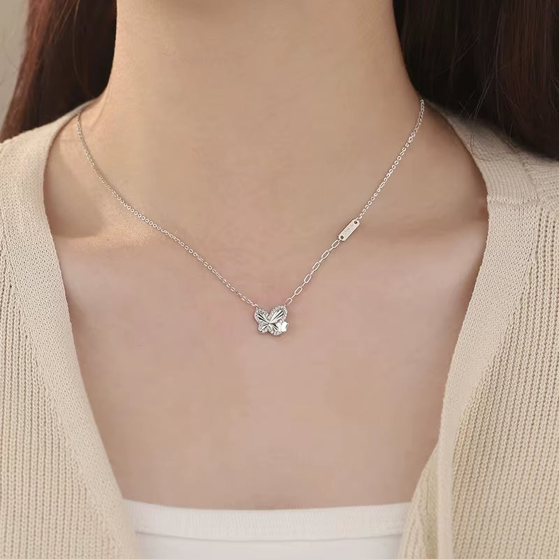 Wholesale Fine 925 Sterling Silver Necklace Double Butterfly Pendant Necklace with Zircon Gold Plated Chain Necklaces Women