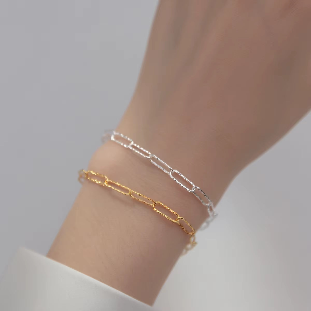 Fashion Minimalist Jewelry 925 Sterling Silver Paper Clip Chain Square Shape Gold Plated Bracelets for Women