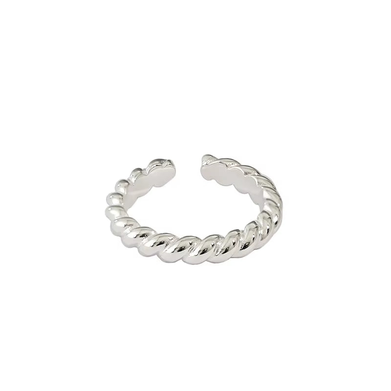 2024 INS Fashion 925 Sterling Silver Plain Interwoven Twist Cross Chic Punk Twist Shape Adjustable Ring for Women