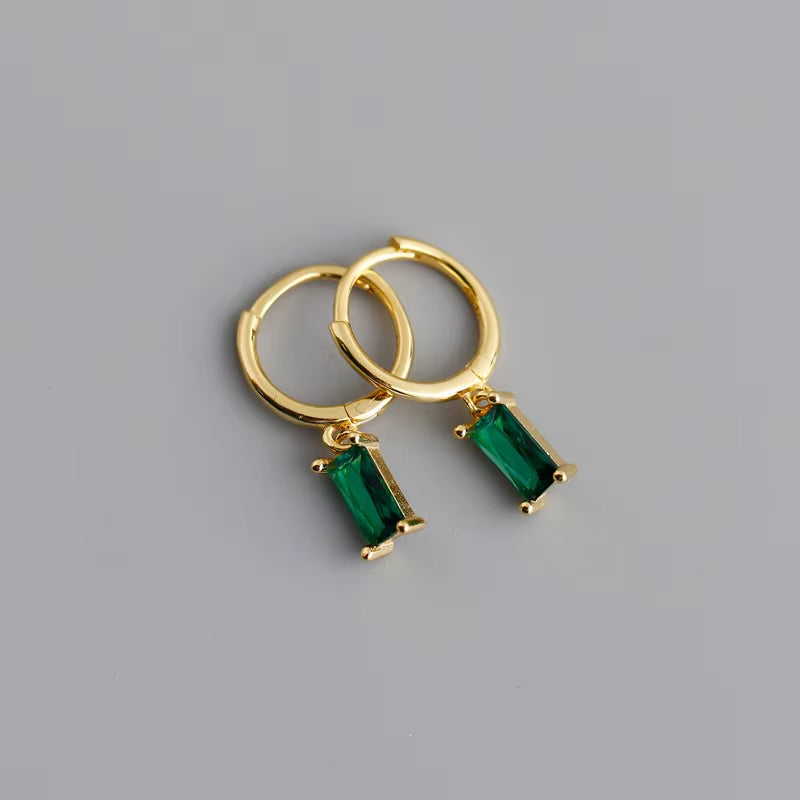 2024 Fashion 925 Sterling Silver Fashion Rectangular Blue White Red Turquoise Diamond Zirconia Hoop Earrings for Women