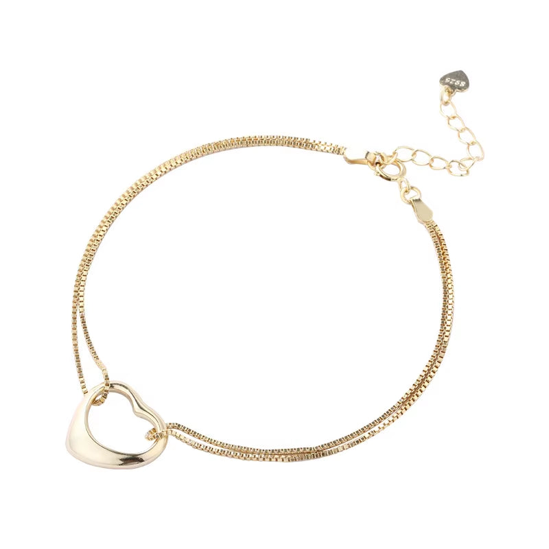 Wholesale Fashion 925 Silver Bracelet Jewelry for Women Fine 925 Sterling Silver Double Chain Heart Bracelet Jewelry