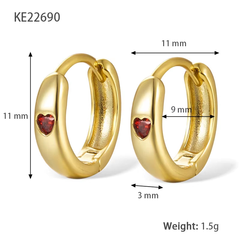 Wholesale Fashion Jewelry 925 Sterling Silver Multi Color Heart Small Zircon Gold Plated Hoop Earring Jewelry for Women