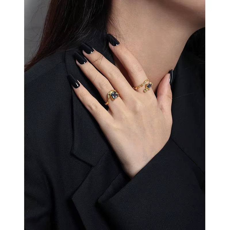 Wholesale 925 Silver Rings Jewelry Women 925 Sterling Silver Colorful Diamond Rings Minority Design Adjustable Ring Women