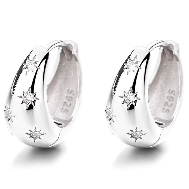 Hot Sale Fashion Jewelry 925 Sterling Silver Earring Star Light Zircon Gold Plated Hoop Earrings for Women