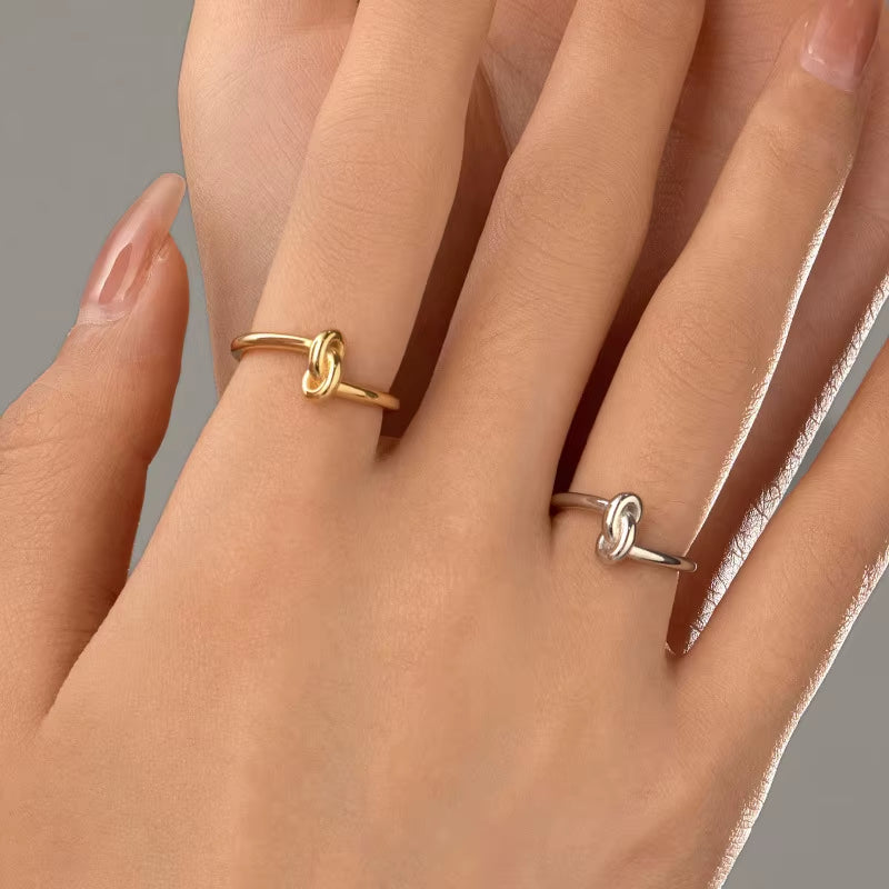 Korean Version Jewelry 925 Sterling Silver Twist Rings Plain Simple Knot Geometry Gold Plated Women Adjustable Ring Jewelry