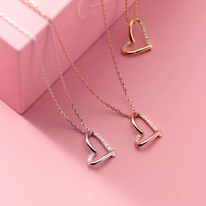 Wholesale 925 Silver Necklace Jewelry Women Sterling Silver Heart Pendant Necklace 18K Gold Plated Chain Necklace Women