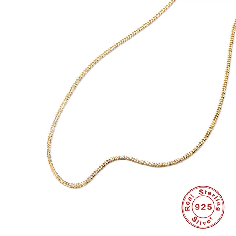 Wholesale 925 Silver Necklace Men and Women 925 Sterling Silver Basic Chain Necklace 18K Gold Plated Versatile Chain Necklaces