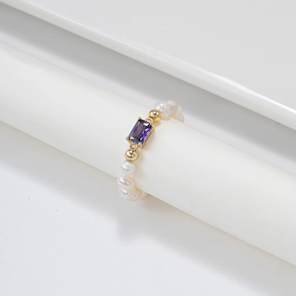 Dropshipping 925 Sterling Silver Square Multi Color Zircon with Natural Freshwater Pearl Ring Jewelry for Women
