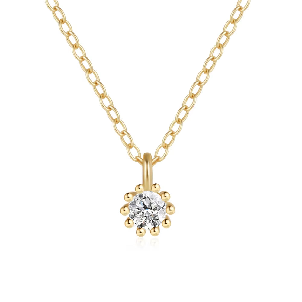 Fashion Minimalist Jewelry 925 Sterling Silver Simple Small Single Colored round Diamond Gold Plated Necklaces for Women