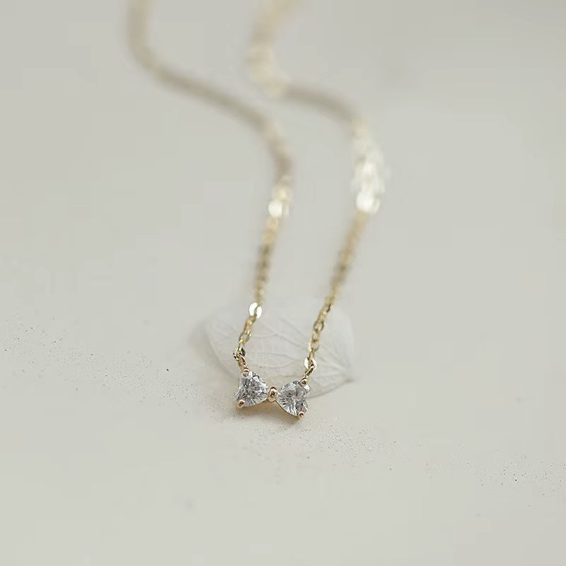 Fashion Minimalist Jewelry 925 Sterling Silver Simple Bow Knot Zircon Gold Plated Necklaces for Women