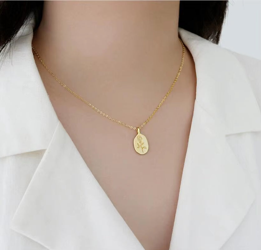 2022 INS 925 Sterling Silver Beautiful Plain Geometric Rose Shape Coin Necklace for Women