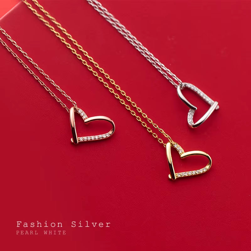 Wholesale 925 Silver Necklace Jewelry Women Sterling Silver Heart Pendant Necklace 18K Gold Plated Chain Necklace Women