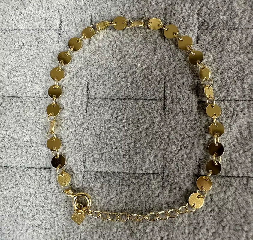 Fashion Minimalist Jewelry 925 Sterling Silver Small round Disc Charm Gold Plated Choker Chain Gold Plated Bracelets