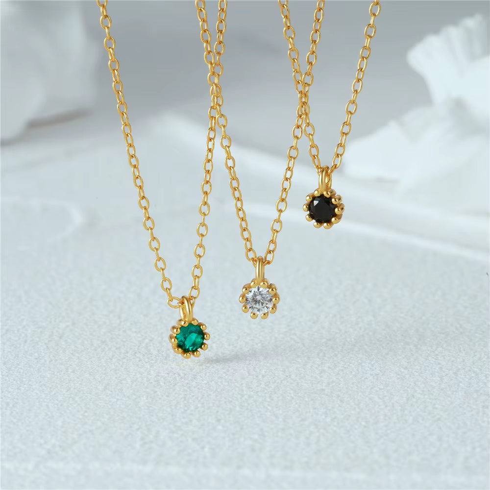 Fashion Minimalist Jewelry 925 Sterling Silver Simple Small Single Colored round Diamond Gold Plated Necklaces for Women