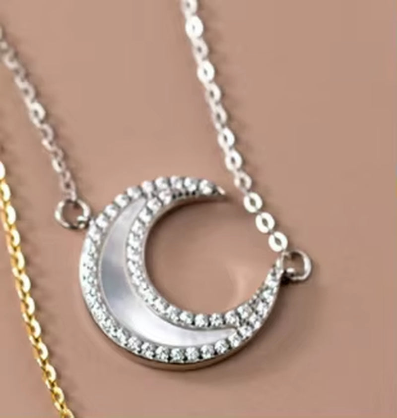 INS Hot Style 925 Sterling Silver Moon Shell Necklace for Women 18K Gold Plated Sterling Silver Necklace Chain Jewelry Sets