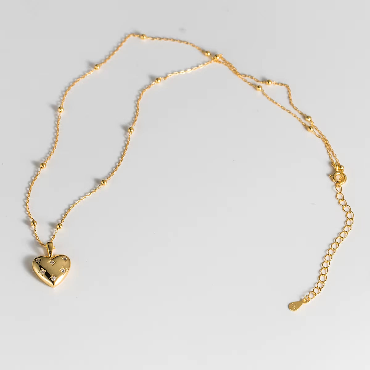 Fine Jewelry Necklaces 925 Sterling Silver Heart Zircon Necklace Heart Star Pendant Gold Plated Bead Necklaces for Women