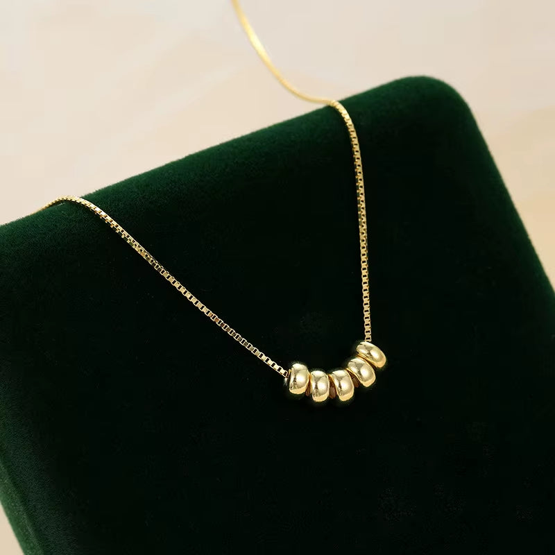 Gold Plated Sterling Silver Circle Ring Necklace with Five Bead Charms
