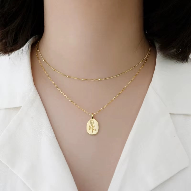 2022 INS 925 Sterling Silver Beautiful Plain Geometric Rose Shape Coin Necklace for Women