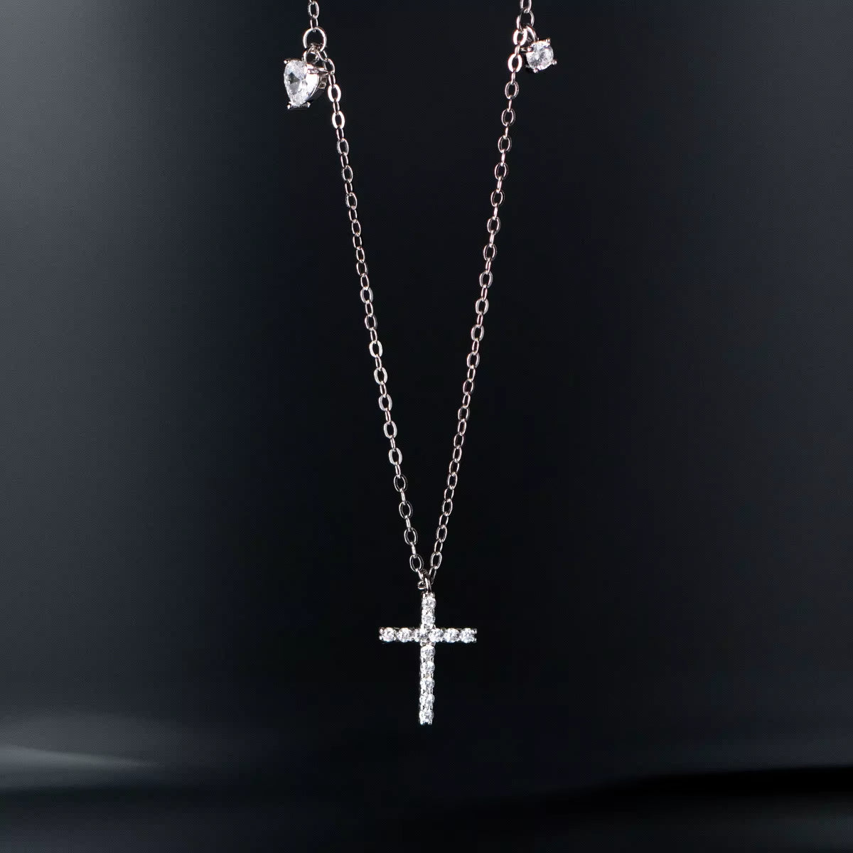 Fashion Jewelry Simple 925 Sterling Silver Cross Necklaces Water Drop Diamond 18K Gold Plated Necklaces for Women